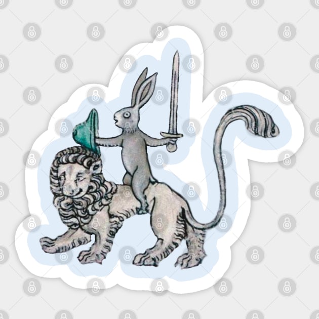 Sword-wielding Medieval Rabbit Riding a Lion Sticker by starwilliams